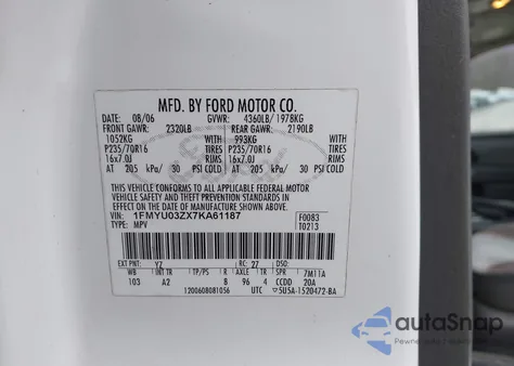 2007 Ford Escape Xlt z USA, uszkodzony, nr VIN 1FMYU03ZX7KA61187